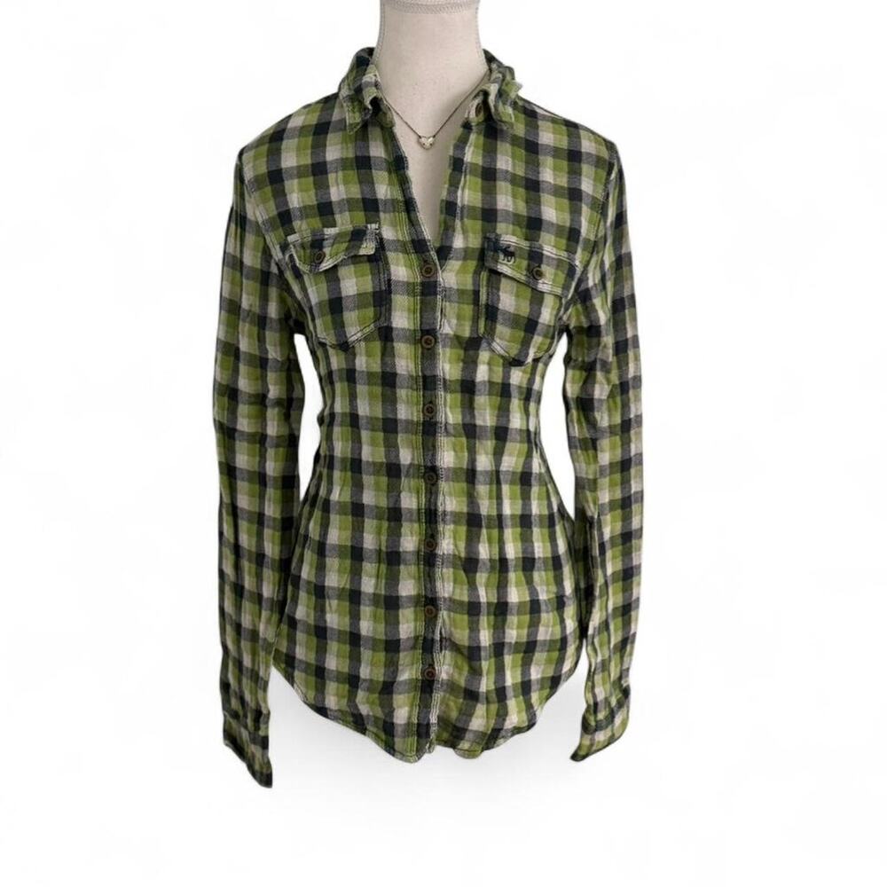 Abercrombie Plaid Button Up With Collar Preppy Flannel Y2K Boho Top Size Medium